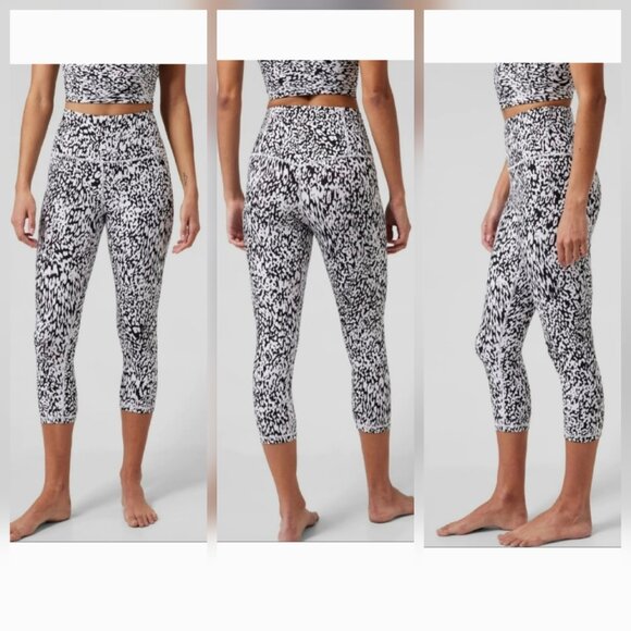 Athleta Elation Capri Leggings Black White Ocelot Workout Gym Yoga Small - Picture 1 of 12